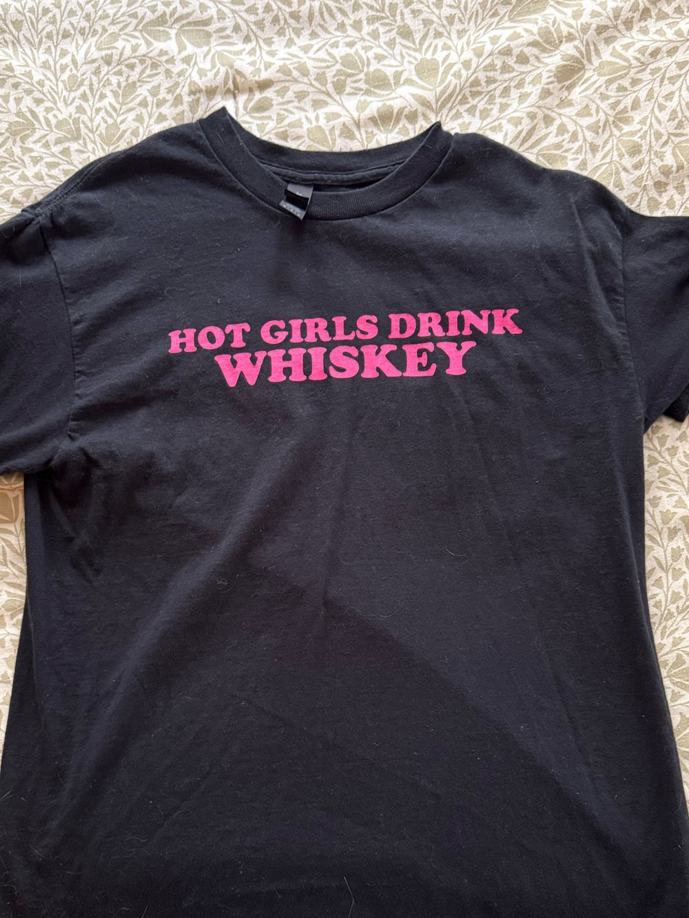Gildan Black Tee with Pink "Hot Girls Drink Whiskey" Graphic